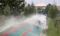Konya'daki Meram Millet Bahçesi'nde "çim kızağı" heyecanı