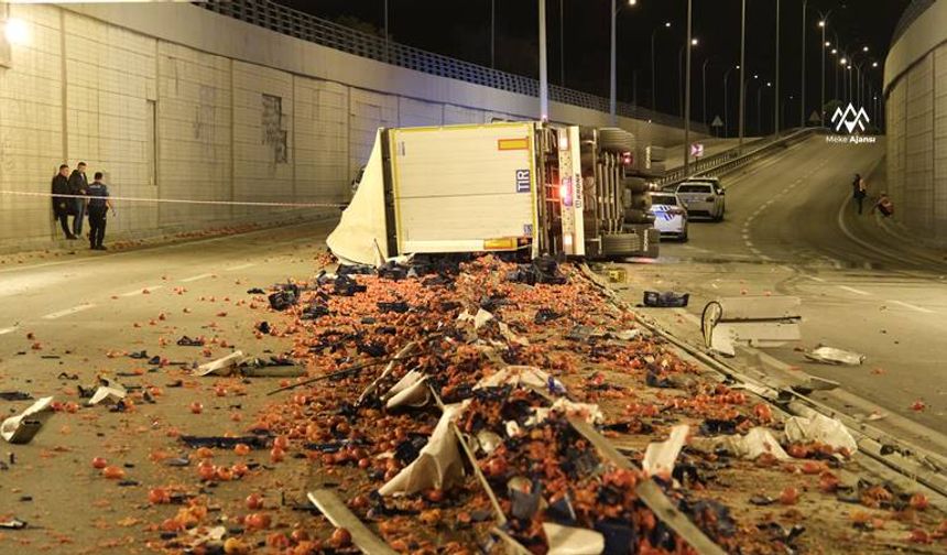 Konya'da devrilen tırın sürücüsü hayatını kaybetti